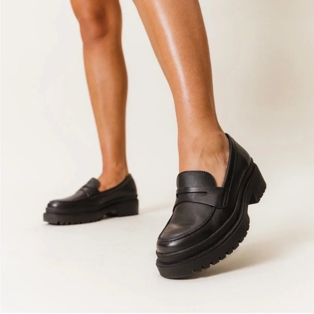 Leather Chunky Penny Loafers - Black - Picture 4 of 14